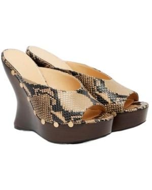 Magda Butrym Snake-Effect Leather Wedge Mules - Natural