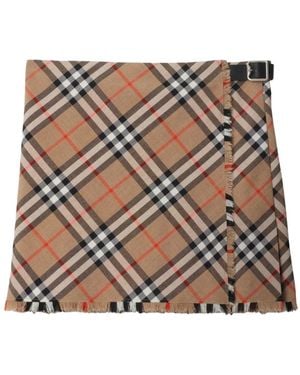 Burberry Check Wool Blend Mini Skirt - Brown