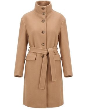 Pinko Belted Button-Down Coat - Natural