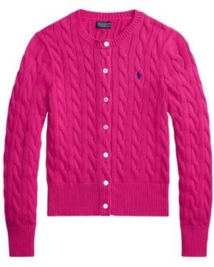 Polo Ralph Lauren Accent Cable-Knit Cotton Crewneck Cardigan - Pink