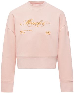 Moncler Logo-Embroidered Crewneck Sweatshirt - Pink
