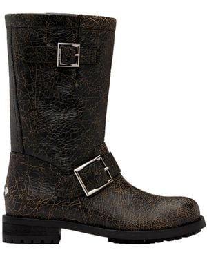 Jimmy Choo Biker Cracked Leather Boots - Black