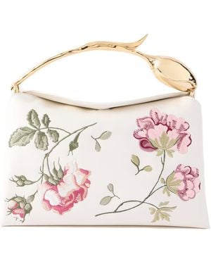 Erdem Bloom Embroidered Leather Clutch Bag - Pink