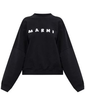Marni Logo Printed Drop Shoulder Sweatshirt - Black