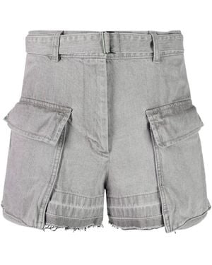 Sacai Belted-Waist High-Waisted Shorts - Grey