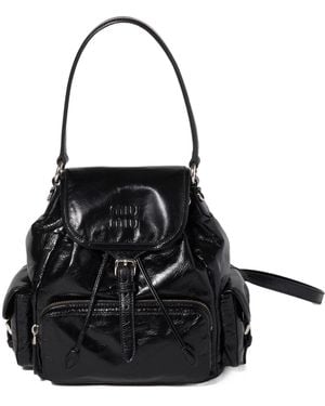 Miu Miu Shiny Leather Backpack - Black
