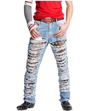 DSquared² 642 Super-Destroyed Rhinestone-Embellished Jeans - Blue