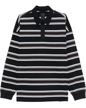 Juun.J Striped Long-Sleeve Polo Shirt - Black