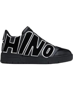 Moschino Logo-Appliqué Leather Sneakers - Black