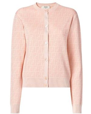 Fendi Ff Jacquard Crewneck Buttoned Cardigan - Pink
