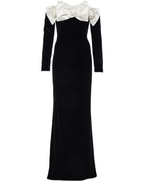 Alessandra Rich Bow-Decorated Off-The-Shoulder Velvet Dress - Black