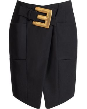 Balmain Belted Grain De Poudre Skirt - Black