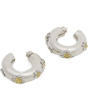 Marni Rhinestone Daisy Hoop Earrings - White