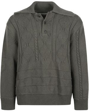 NAMACHEKO Cable-Knit Polo-Collar Pullover - Grey