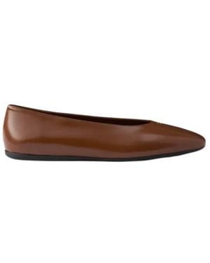 Prada Brushed Leather Ballerinas - Brown