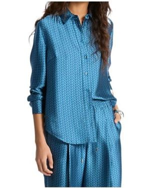 MICHAEL Michael Kors Mk2000 Logo Print Satin Shirt - Blue