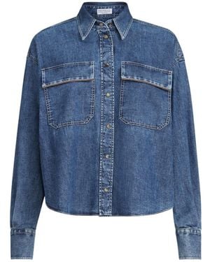 Brunello Cucinelli Denim Monili-Embellished Shirt - Blue