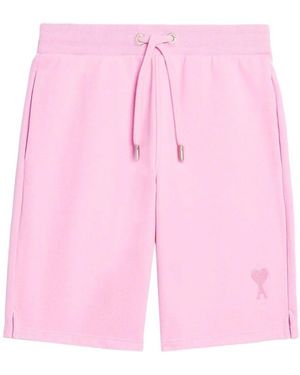 Ami Paris Ami Logo Embroidered Drawstring Track Shorts - Pink