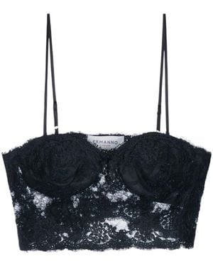 ERMANNO FIRENZE Lace-Panelled Cropped Top - Black