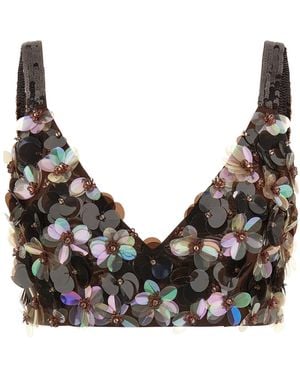 P.A.R.O.S.H. Flower Embroidered Bra - Black