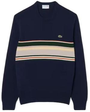 Lacoste Textured-Stripes Logo-Embroidered Sweater - Blue