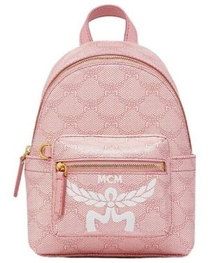 MCM Stark Lauretos Monogram Zipped Small Backpack - Pink