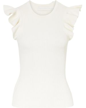 Zimmermann Aster Frill Racer Ribbed-Knit Tank - White