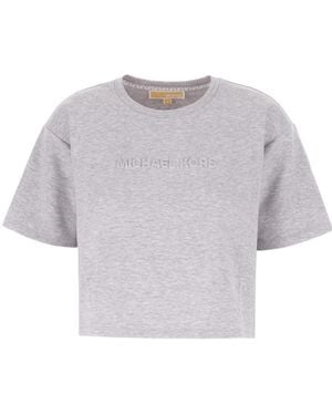 Michael Kors Logo-Embossed Cropped T-Shirt - Grey