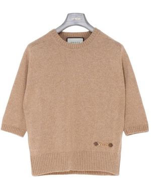Gucci Cashmere Top With Horsebit - Natural