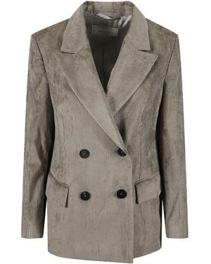 Peserico Corduroy Double-Breasted Blazer - Gray
