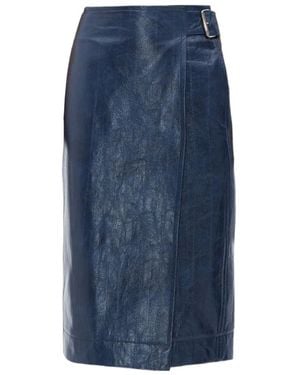 Bottega Veneta Embossed Leather Midi Skirt - Blue
