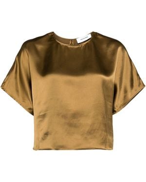 Yves Salomon Cropped Satin T-Shirt - Natural