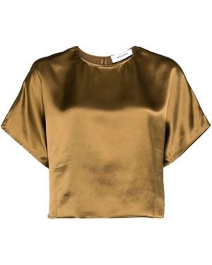 Yves Salomon Cropped Satin T-Shirt - Natural