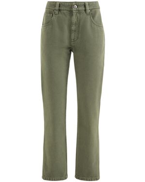 Brunello Cucinelli Dyed Denim Five-Pocket Straight Pants With Shiny Bartack - Green