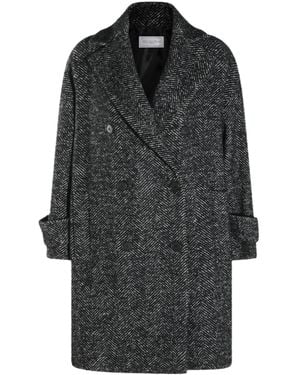 Antonelli Herringbone Double-Breasted Coat - Black