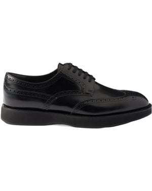 Prada Leather Lace-Up Brogue Shoes - Black