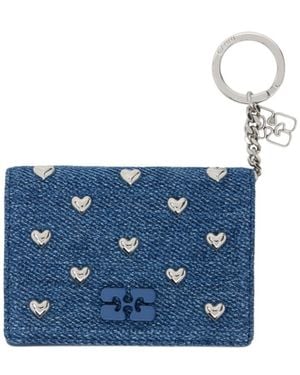 Ganni Heart-Shaped Studded Card Holder - Blue