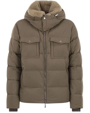 Moorer Shearling-Collar Hooded Puffer Jacket - Green