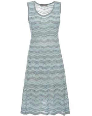 D.exterior Chevron-Knit Metallic-Thread Midi Dress - Blue