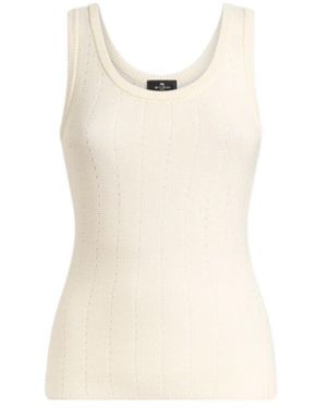 Etro Hood And Punched Detailed Knit Vest Top - Natural