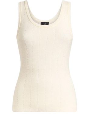 Etro Hood And Punched Detailed Knit Vest Top - Natural