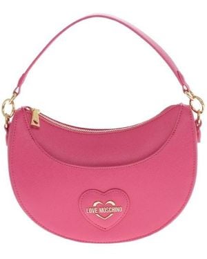 Moschino Saffiano-Effect Heart-Patch Shoulder Bag - Pink