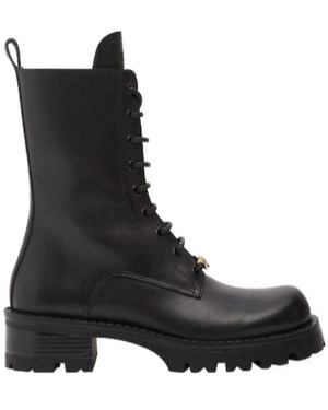 Versace Logo Lace Up Boots - Black