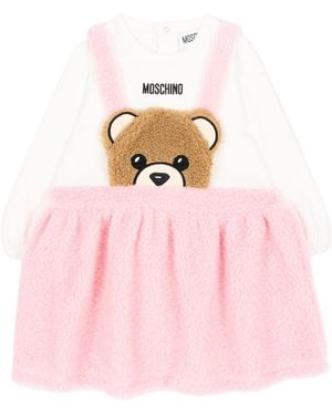 Moschino Teddy Bear Long-Sleeve Dress - Pink