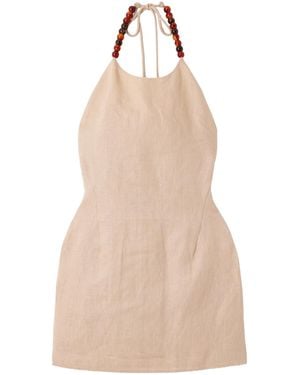 SIR. Moretti Bead-Embellished Linen Halterneck Mini Dress - Natural