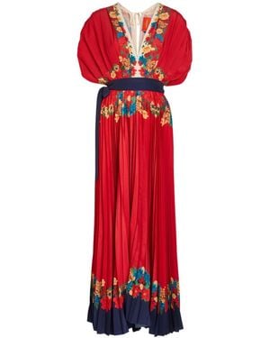 La DoubleJ Accordion Floral-Print Crepe Maxi Dress - Red