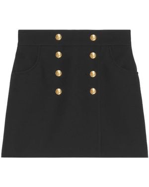 Gucci Logo Engraved Buttons Mini Skirt - Black