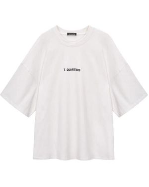 THREE QUARTERS Logo T-Shirt With Round Neck Profile - White