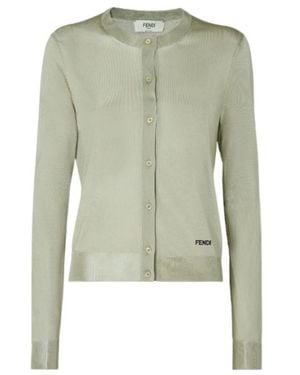 Fendi Shiny Crewneck Cardigan - Green