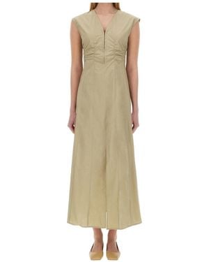 Alysi Ruched V-Neck Maxi Dress - Natural